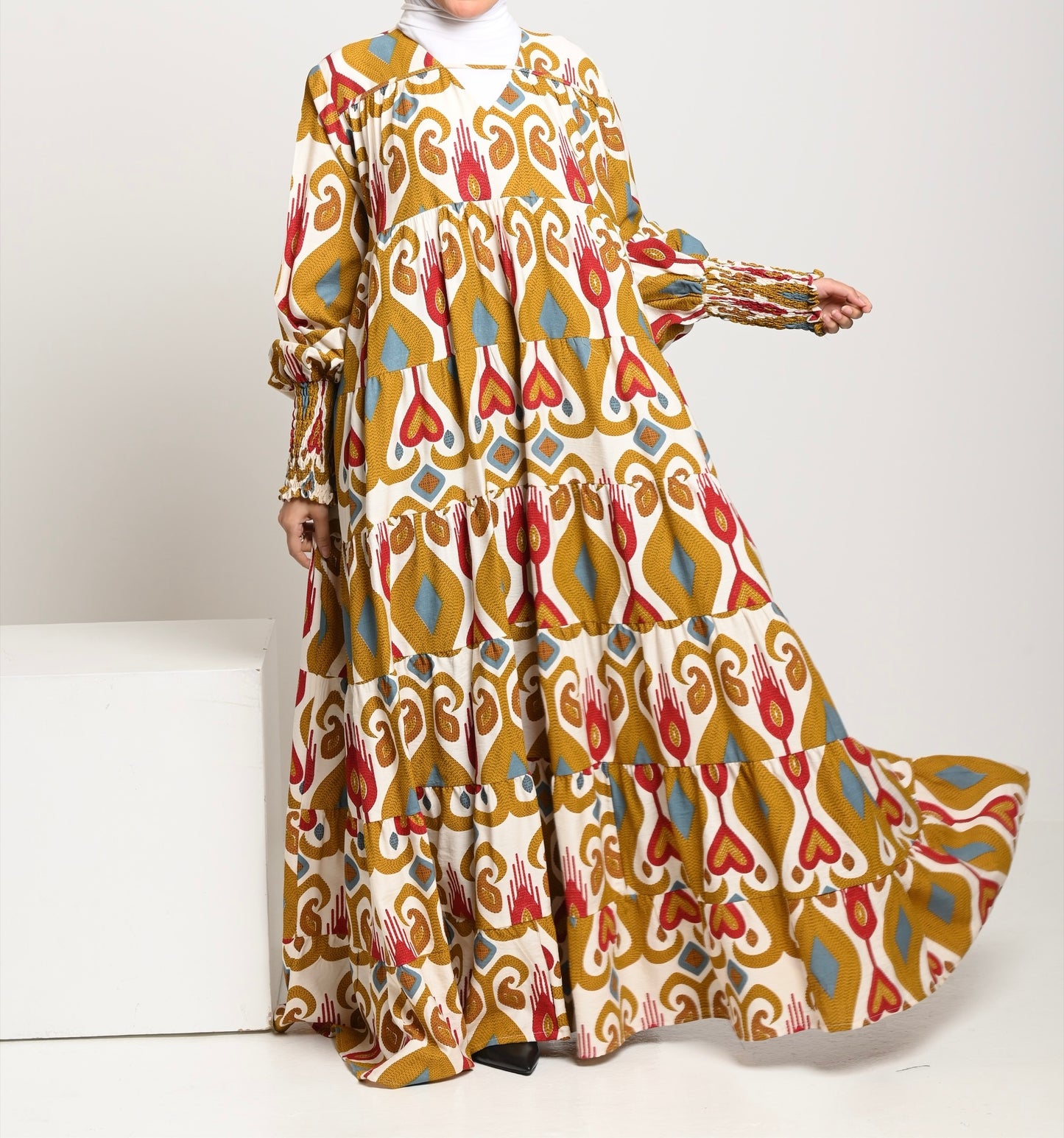 Beige multi color over sized dress