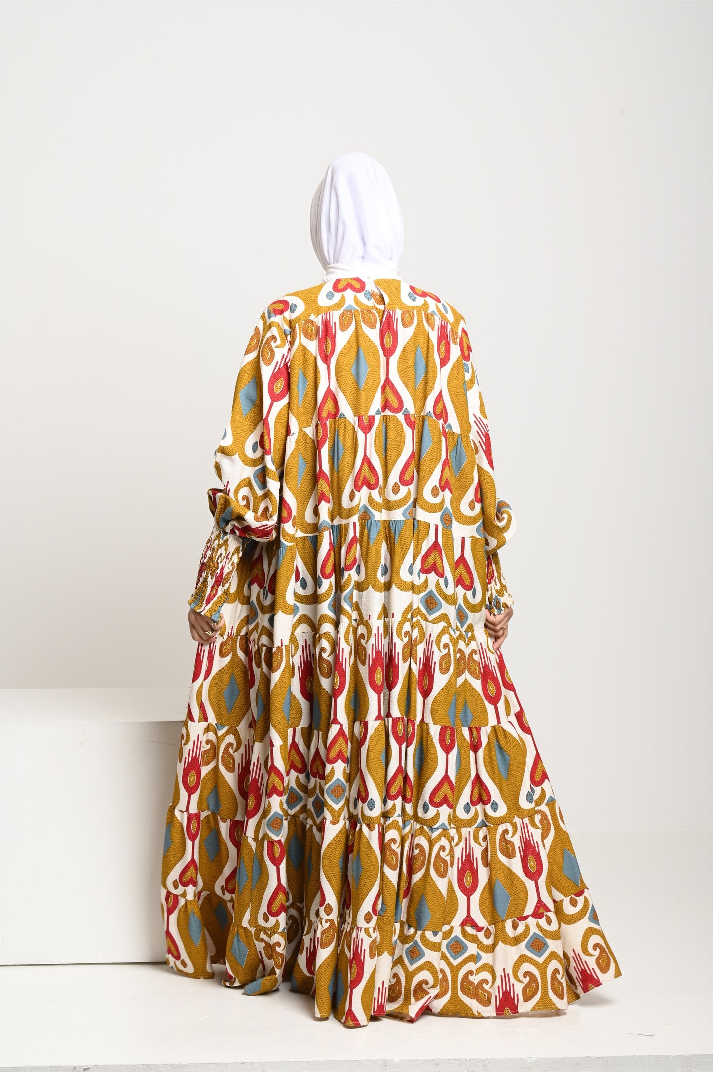 Beige multi color over sized dress
