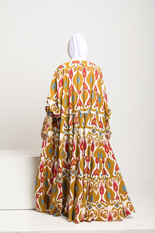 Beige multi color over sized dress